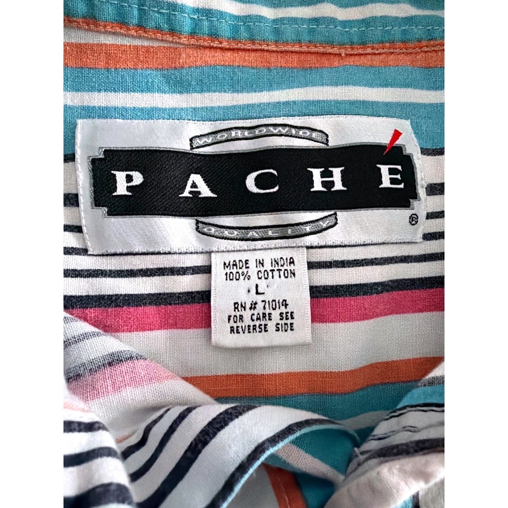 Vintage 1990s Pache Mens Large Multicolor Striped Short Sleeve Button Down Shirt - Picture 3 of 6